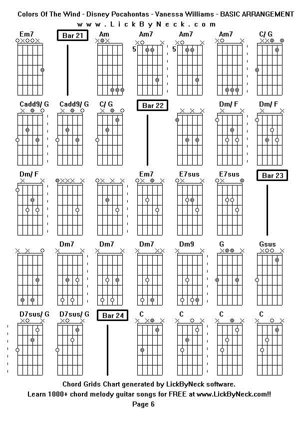 Chord Grids Chart of chord melody fingerstyle guitar song-Colors Of The Wind - Disney Pocahontas - Vanessa Williams - BASIC ARRANGEMENT,generated by LickByNeck software.